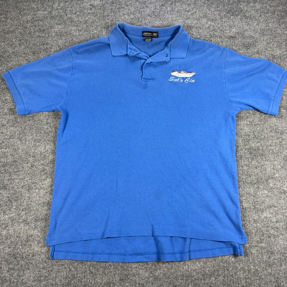 Vintage 90s Jonathan Corey Embroidered Boat Polo Cotton Blue Large Dadcore